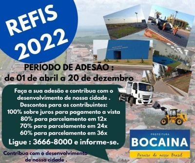 PREFEITURA DE BOCAINA INSTITUI  O REFIS 2022